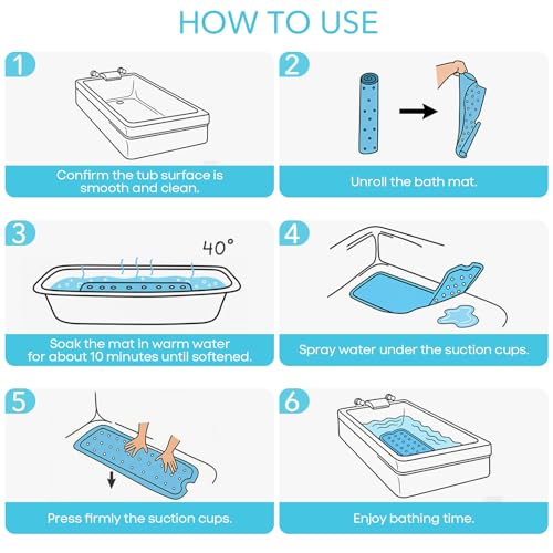 SHUCHING Baby Bath Mat for Tub Non Slip-40x16 Inch | Bathtub Mat for Kids & Toddler Mold Free, Long Shower Mat for Inside Shower with Suction Cup, Machine Washable - color: Emoji