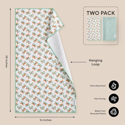 RECYCO Waffle Kitchen Towel Set of 2 - Quick Dry Microfiber Sustainable Dish Towels - Ultra Absorbent Reusable Cleaning Tea Towels - Lightweight Hand Towels,16”x 28”, Butterfly Gingham - color: Butterfly Gingham