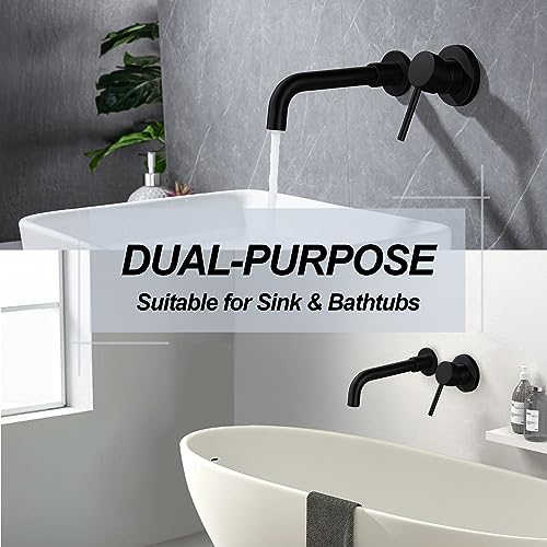 Wall Mounted Bathroom Faucet Single Handle Lavatory Sink Faucet Bathroom Vessel Sink Faucets with Single Lever 360 Swivel Basin Mixer Tap, Matte Black