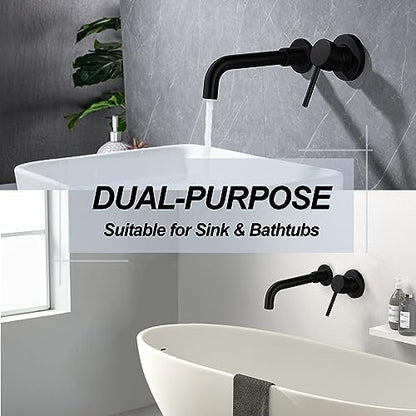 Wall Mounted Bathroom Faucet Single Handle Lavatory Sink Faucet Bathroom Vessel Sink Faucets with Single Lever 360 Swivel Basin Mixer Tap, Matte Black