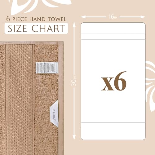 MAURA Biege Hand Towels for Bathroom. Luxury Turkish Cotton Bath Hand Towels Set of 6. Ultra-Soft, Thick & Plush - Brown - color: Classic Brown, size: Hand Towel (6-Pack)