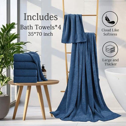 Hailea Navy Bath Towels Set 35x70 Inches - Luxury 600 GSM Oversized Bath Sheet Towel,Extra Large Microfiber - Quick Dry,Highly Absorbent,Super Soft Shower Towels Spa Hotel Bathroom Towel Set (4-Pack) - color: Navy Blue, size: 4-Piece Set