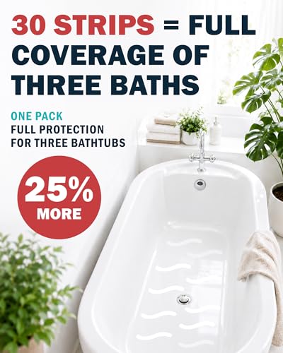 Anti-Slip Shower Stickers, Non-Slip Bathtub Appliques, Tub & Bath Strips | 30-Pack for Fuller Coverage | White, Low-Profile Design | Includes Scraper for Easy Application - color: White