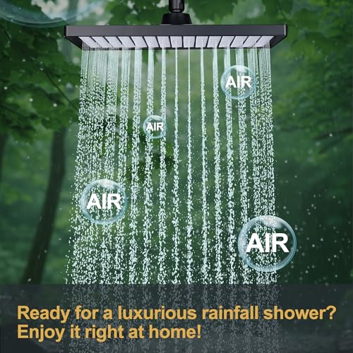 Cobbe Rainfall Shower Head for Bathroom, 11.8 Inch Large Rectangular with Adjustable Stainless Steel 11 Inch Extension Arm - Premium Quality Luxury Experience, 1-Min No Tools Installation, Black - color: Black