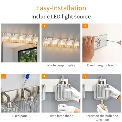 Modern Bathroom Vanity Light 5-Lights Brushed Nickel Vanity Light Crystal Wall Light Bathroom Light Fixtures - color: Nickel Crooked, size: 5-light