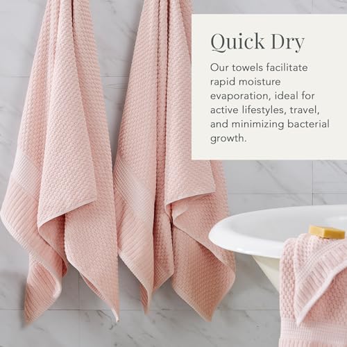 NY Loft 100% Cotton 4-Pack Bath Towel Set | Pink | Oeko-TEX | Quick-Dry | Four 30" x 52" Bath Towels | Super Absorbent | Designer-Styled Texture - color: Light Pink, size: Bath Towel (4 Pack)