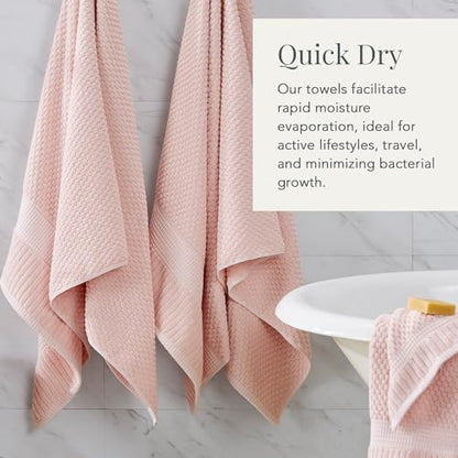 NY Loft 100% Cotton 6-Piece Bath Towel Set | Pink | Oeko-TEX | Quick-Dry | 30" x 52" Bath Towels | 16" x 28" Hand Towels | 12" x 12" Washcloths | Super Absorbent | Designer-Styled Texture - color: Light Pink, size: 6 Piece Set