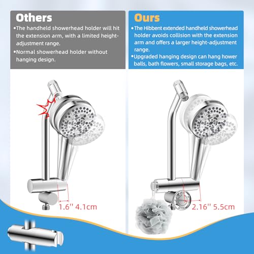 Hibbent All Metal 4 Way Shower Diverter with Showerhead Holder, Chrome | Easy Reach Diverter Valve with Pause Mode, 13.5" Stainless Steel Slide Bar, 4-Setting Replacement for Handheld & Fixed Shower - color: Chrome