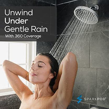 SparkPod Rain Shower Head, 8 Inch Round, Luxury Polished Chrome Finish | High Pressure Shower Heads, 90 Nozzles, Adjustable Showerhead, No Tools Needed, Universal Connection - color: Luxury Polished Chrome, style: 8 Inch Round