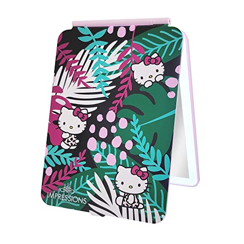 Impressions Vanity Hello Kitty Touch Pad Mini Tri-Tone Makeup Mirror with Animal Print Flip Cover and LED Strip, Travel Vanity Mirror with Touch Sensor Switch and USB Extension (Animal Pink) - color: Animal