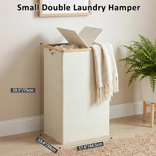 efluky Laundry Hamper with Lid, Double Laundry Basket with 2 Removable Bags, 2 Section Laundry Bin with Bamboo Handles for Bathroom, Bedroom & Laundry Room, 115L (30.4 Gallon) Beige - color: Beige, size: 115L Dual