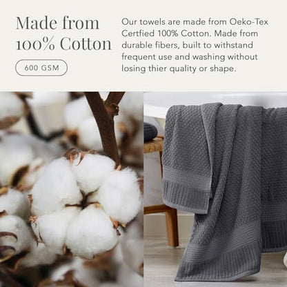 NY Loft 100% Cotton 4-Pack Bath Towel Set | Grey | Oeko-TEX | Quick-Dry | Four 30" x 52" Bath Towels | Super Absorbent | Designer-Styled Texture - color: Charcoal Grey, size: Bath Towel (4 Pack)