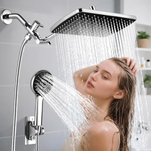 Rain Shower Head with Handheld Combo, Chrome Finish | 11.8" rainfall head, 3-mode handheld, adjustable arm, tool-free install, leak-free chrome, spa-like flow, multi-use spray - color: Chrome, style: Basic