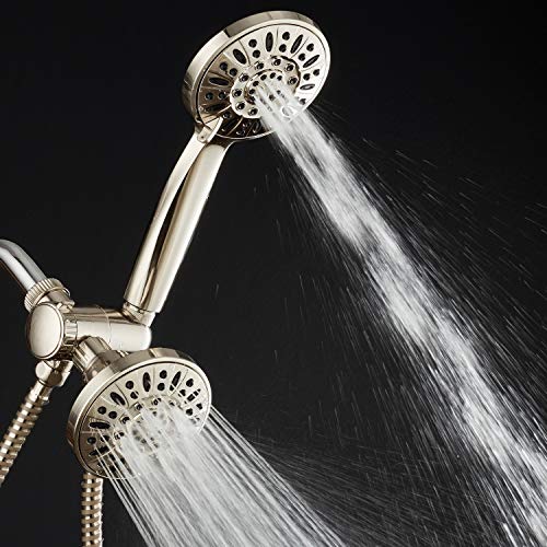 AquaDance Brushed Nickel Premium High Pressure 48-setting 3-Way Combo for The Best of Both Worlds – Enjoy Luxurious 6-setting Rain Shower Head and 6-Setting Hand Held Shower Separately or Together | Enjoy Two 6-Setting Rain & Hand Showerheads Separately o