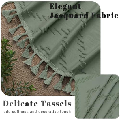 Small Boho Stall Shower Curtain, Sage Green Fabric Cloth Stall Shower Curtain 36 x 72 Half Size with Tassel Tufted Chevron Striped Textured Modern Farmhouse for Bathroom, Machine Washable - color: Sage Green, size: 36"W x 72"L (Pack of 1)