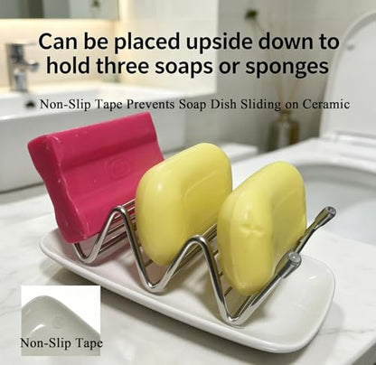 Heavy Weight 3.28oz Soap Dish with Removable Ceramic Drain Tray, 304 Stainless Steel Rustproof Self Draining Holder, Ideal for Regular Bar Soap, Bathroom Kitchen Sink, Creamy White Style No.2 - color: Creamy White 2