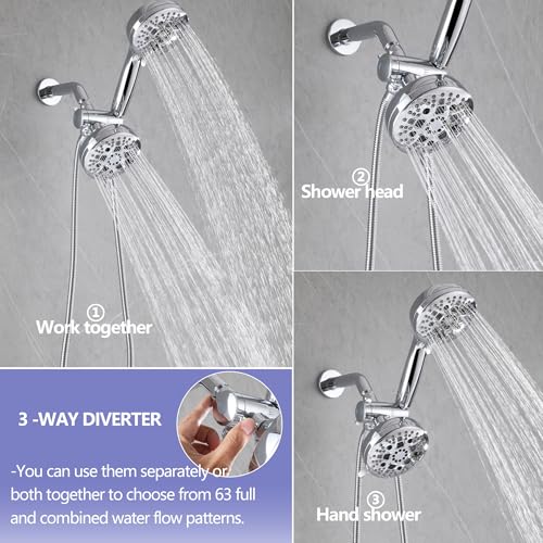 2 Handle Shower Faucet Set Tub Spout Chrome Shower Trim Kit Valve | 9 Modes Hand Shower, 7 Modes Shower Head, Dual Head Work independently /Work Together, Brass Valve, NPT 1/2" US Connection - color: Chrome, style: Style B