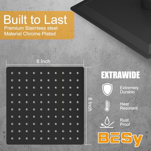 8 In Rain Shower Head High Pressure Rainfall Shower Head Matte Black | Square Rain Bathroom Showerhead, High Flow, Large Stainless Steel, Ceiling Mounted, Wall Mounted, Waterfall Full Body - color: Black, size: 8 Inch