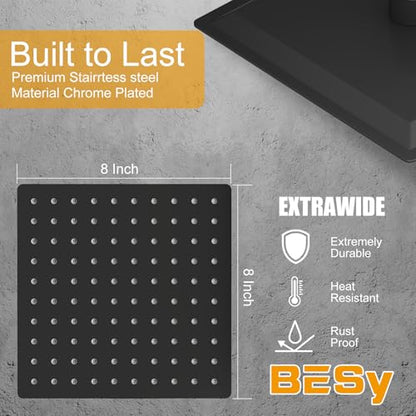 8 In Rain Shower Head High Pressure Rainfall Shower Head Matte Black | Square Rain Bathroom Showerhead, High Flow, Large Stainless Steel, Ceiling Mounted, Wall Mounted, Waterfall Full Body - color: Black, size: 8 Inch