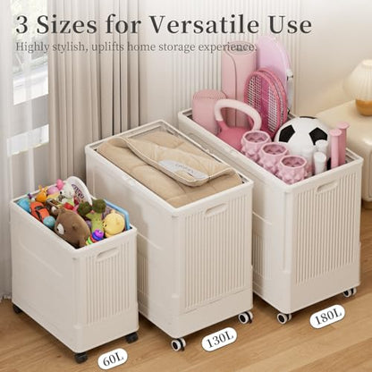 Extra Large Laundry Hamper with Lid Wheels 180L | Fits Large Families, Industries, Heavy-Duty Frame, 4 Smooth Wheels, Dust-Free Lid, Easy-Clean Plastic, Foldable Assembly - color: Milky, size: 180L