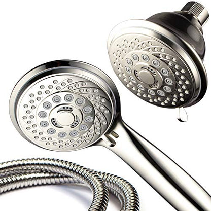 Hotel Spa AquaSpa 6-in-1 High-Pressure Shower Head/Hand Held Showerhead Combo with Two Overhead and Low-Reach Wall Brackets, 3-way Water Diverter & Stainless Steel Hose/Brushed Nickel Finish
