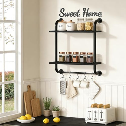 3 Tier Wall Shelves Over Toilet Rustic Industrial Floating Shelf - color: Black, size: 2 tier