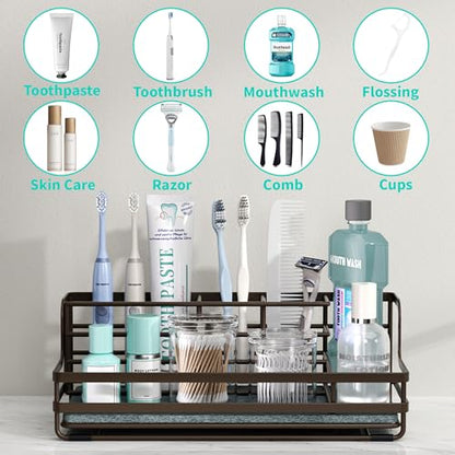 HapiRm Toothbrush Holders for Bathroom - 5 Partitions Bathroom Counter Organizer with Instant Drying Stone, Stainless Steel Countertop Storage Electric Toothbrush Toothpaste Holder - Bronze - color: Bronze