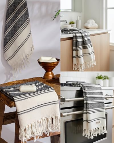 DEMMEX Organic Turkish Hand Towels for Bathroom – 100% Oeko-TEX Certified Turkish Cotton, Quick Dry, Lightweight Kitchen & Travel Towels, Diamond Weave, Large 18x36 Inches, Set of 2, Black - color: Black
