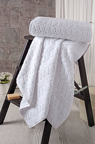BAGNO MILANO Turkish Cotton Bath Towels, Hand Towels - Soft Plush Jacquard Collection - Highly Absorbent Towel Set (White, Bath Sheet 35x70) - color: White, size: Bath Sheet 35x70