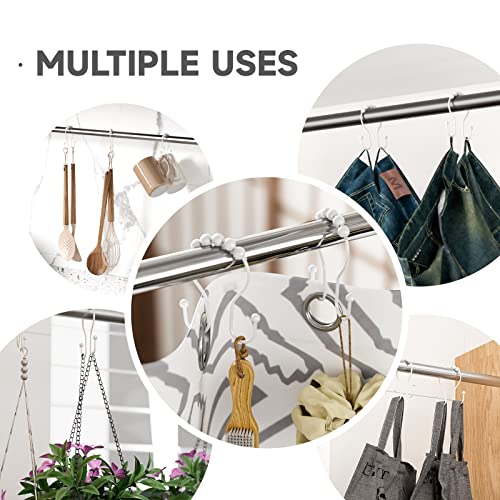 Bathway White Shower Curtain Hooks and Rings - Rust Proof, Smooth Glide, Double Hooks, 12 Pcs - color: White