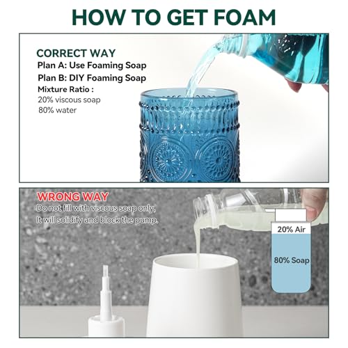 Glass Foaming Soap Dispenser - Foam Hand Soap Dispenser for Bathroom, 12 Oz Face Wash Dispenser Bottle with Foam Pump, Refillable Dish Dispenser for Kitchen (Blue) - color: Blue