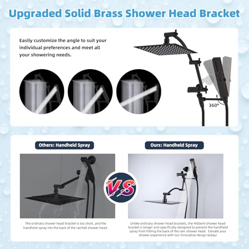 Hibbent All Metal CUPC Certified 8'' Rain Shower Head, Dual Shower Head Combo, High Pressure Handheld 4 Sprays Shower Wand, 16'' Adjustable Extension Arm, 71'' Hose, Shower Holder, Oil Rubbed Bronze - color: Oil Rubbed Bronze, style: Square 8''