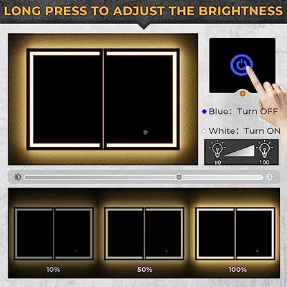 Hasuit Lighted Medicine Cabinet with Mirror, Wall Mounted Bathroom Mirror with Storage, 2 Doors Bathroom Wall Cabinet with LED Lights, 31.5'' x 23.6'' - size: 31.5'' x 23.6'' With 2 Doors
