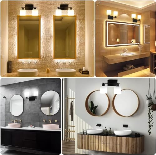 Black Bathroom Light Fixtures Over Mirror, 2-Light Vanity Lights | Anti-Rust Wall Sconces 12 Inches, E26 Standard Socket, Milky White Glass Shades, Easy Installation, Bulbs Not Included - color: Black-2 Light