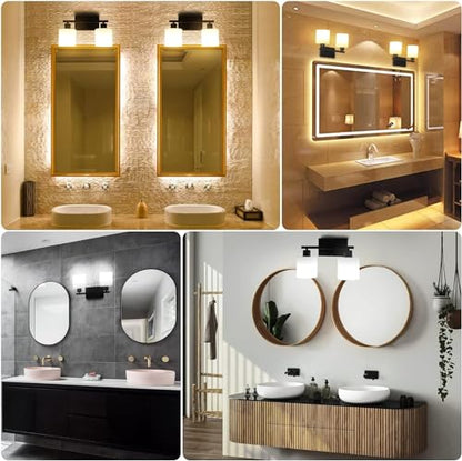 Black Bathroom Light Fixtures Over Mirror, 2-Light Vanity Lights | Anti-Rust Wall Sconces 12 Inches, E26 Standard Socket, Milky White Glass Shades, Easy Installation, Bulbs Not Included - color: Black-2 Light