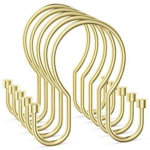 Shower Curtain Hooks, Simple Shower Curtain Rings, Sturdy Shower Curtain Hangers, Double Hook Gold Shower Curtain Hooks, Smooth Gliding Metal Shower Hooks for Shower Curtain (Gold, 24 Pack) - color: Gold, size: 24 Pack