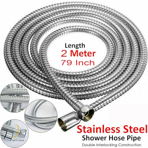 Shower Hose For Hand Held Shower Heads, 79 Inches Cord Extra Long Stainless Steel Hand Shower Hose, Ultra-Flexible Replacement Part with Brass Insert, Brushed Nickel