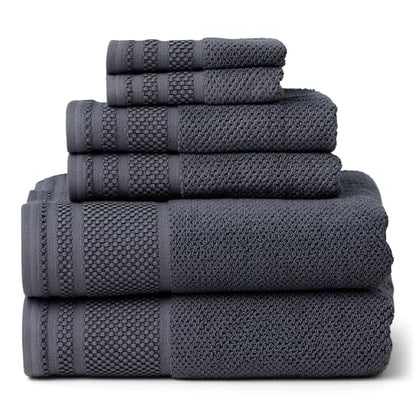 Texere 100% Organic Cotton Rice Weave Jacquard 700 GSM Luxury Bath Towel Sets - Ultra Soft and Absorbent Hotel Quality, 2 Large Bath Towels, 2 Hand Towels, 2 Washcloths (Rice Weave, Charcoal, 6 Piece) - color: Charcoal (Rice Weave)