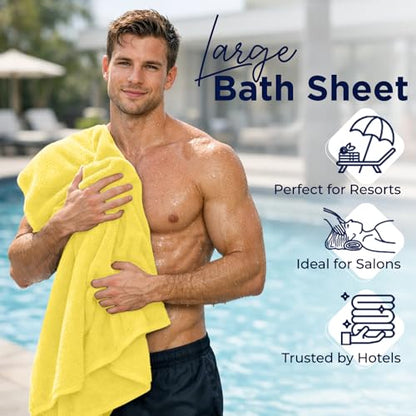 DAN River 2 Pack Bath Sheets Extra Large 35x70, Large Bath Towels for Adults, XL Oversized Heavy Duty Towel Set, 600 GSM 100% Ring Spun Cotton, Soft Quick Dry, Yellow - color: Yellow