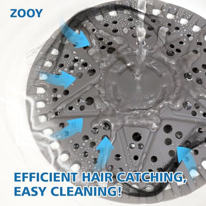 ZOOY Shower Drain Hair Catcher, 2 Pack 5.5 Inch Large Silicone Drain Cover, Rubber Hair Drain Catcher, Anti-Clog Hair Trap Strainer Protector for Shower, Bathroom, Bathtub, Tub Sink(New Gery) - color: New Grey
