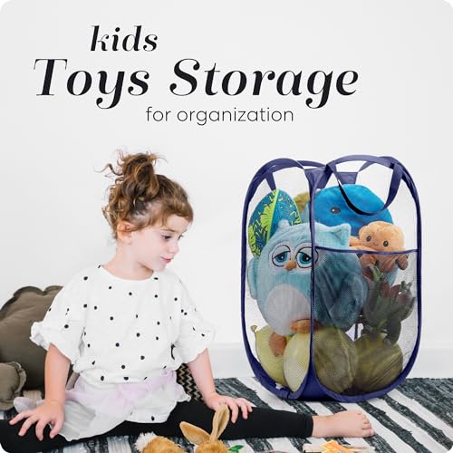 Handy Laundry Collapsible Mesh Foldable Hamper 14" x 14' x 24" Navy Blue - color: Blue
