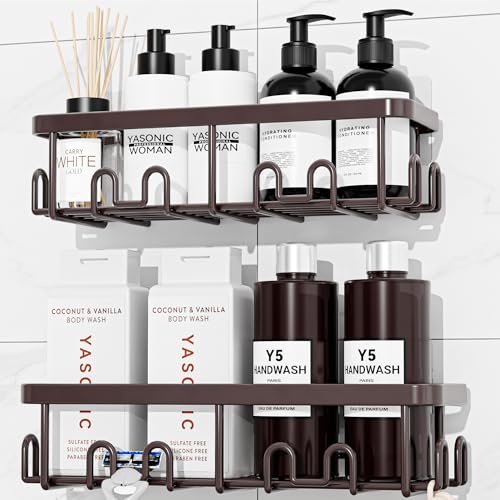Shower Caddy Adhesive, Rustproof Shower Organizer, Wall Shower Rack | Large Capacity Shower Shelf for Inside Shower, No Drill Shower Storage, Shampoo Shower Holder, Bronze, 2 Caddies - color: Bronze
