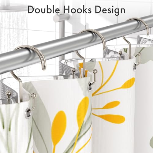Bathway Nickel Shower Curtain Hooks Ring, 12 Pcs Double Sided Shower Hooks, Rust Proof Metal Shower Hooks for Bathroom, Anti-Drop Shower Rings for Shower Curtain & Liners - color: Nickel, style: Double-layer Shower Hooks