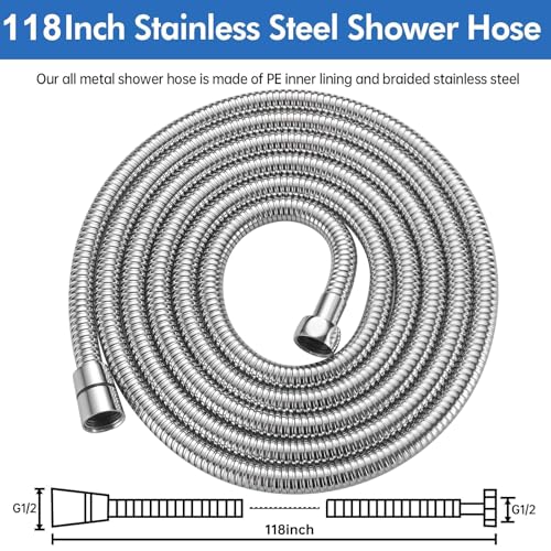 RUMOSE 118 inches Extra Long Shower Hose, Chrome | Shower Head Extension Hose, Attachment Flexible Handheld Shower Sprayer Hose, Stainless Steel Shower Tube - color: Chrome, size: 118"