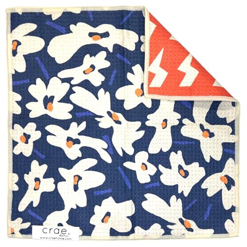 Reversible Microfiber Washcloths, Waffle Weave Dish Cloths for Everyday Use | 12x12 Inch, Super Absorbent, Quick Drying, Lint-Free, Scratch-Free, Double-Sided, Aqua Daisy, Blue/Orange Kitchen Cloth Towel - color: Aqua Daisy- Blue/Orange, size: Wash Cloth