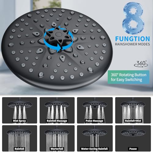 EMBATHER 10'' Shower System with Handheld & Trim Kit, Matte Black | 2-IN-1 Shower Faucet Set, 3-Mode Shower Head, 8-Setting Handheld Spray, Pressure-balanced Valve & Trim Kit - color: Matte Black, size: 10 Inch