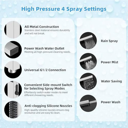 Hibbent All Metal CUPC Certified 10'' Rain Shower Head, Dual Shower Head Combo, High Pressure Handheld 4 Sprays Shower Wand, 16'' Adjustable Extension Arm, 71'' Hose, Shower Holder, Chrome - color: Chrome, style: Square 10''