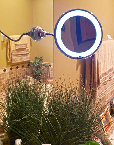 5 STAR SUPER DEALS 10x Magnifying Suction Cup Mirror with 14 LED Lights - 6.5" Bathroom Makeup Vanity Mirror with Adjustable Light, 360 Rotating Flexible Gooseneck & Power Lock