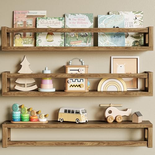 Upgraded Thick Floating Shelves, 24 Inch Solid Wood Bookshelf for Wall, Floating Book Shelves Use as Wall Shelves for Bedroom, Living Room, Kitchen, Books, Spice Rack & Decor - Walnut Brown - color: Walnut Brown, size: 23.60 Inch