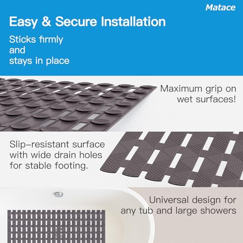 Bathtub Mat Non Slip - for Inside Bath Tub & Shower, Large 40x16 Inch, 261 Strong Suction Cups, Soft Textured Surface, Fast Drain & Quick Dry, Bathroom Safety Mat, Dark Gray, Matace - color: Dark Gray, size: 40" x 15.8" (Rectangular)